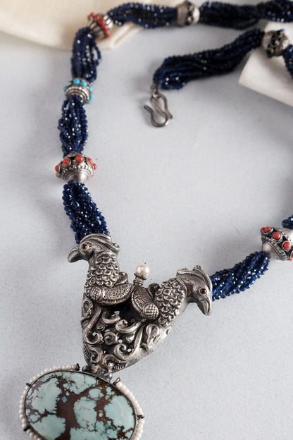Bird Of Pride Long Temple Pendant Necklace 