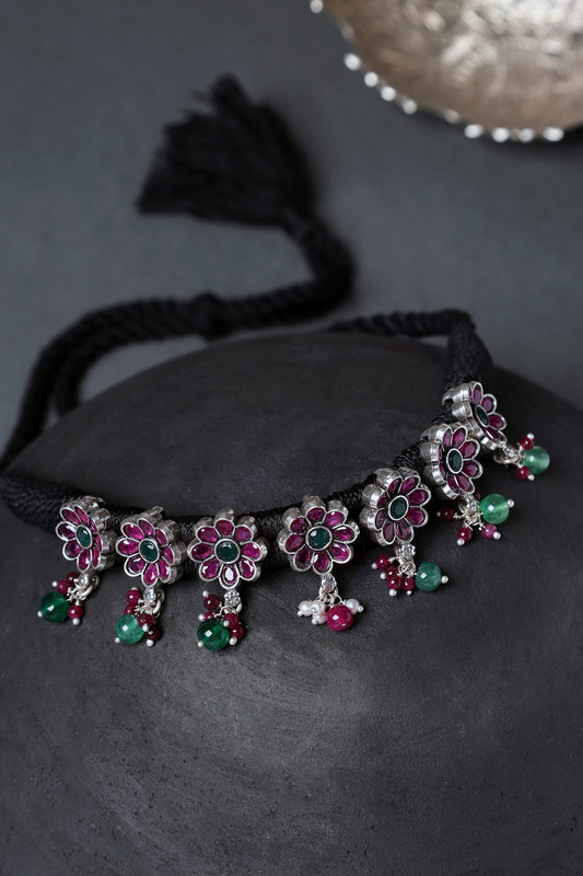 Onyx Embellished Blossom Choker 