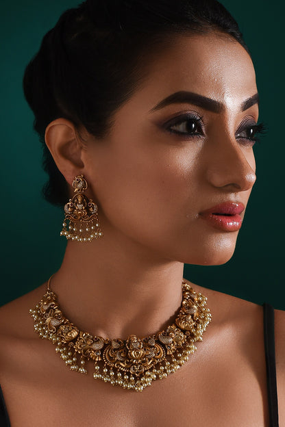 Sacred Aura Peacock Carved Necklace Set 