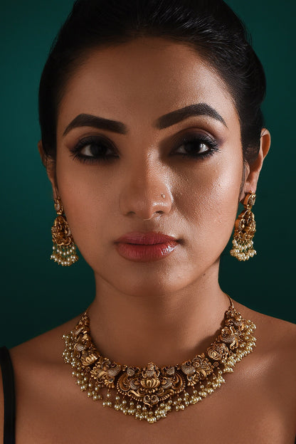 Sacred Aura Peacock Carved Necklace Set 