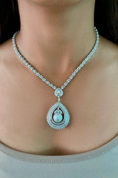 Diamonte Pearl Embellished Drop Necklace Set 