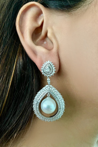 Diamonte Pearl Embellished Drop Necklace Set 