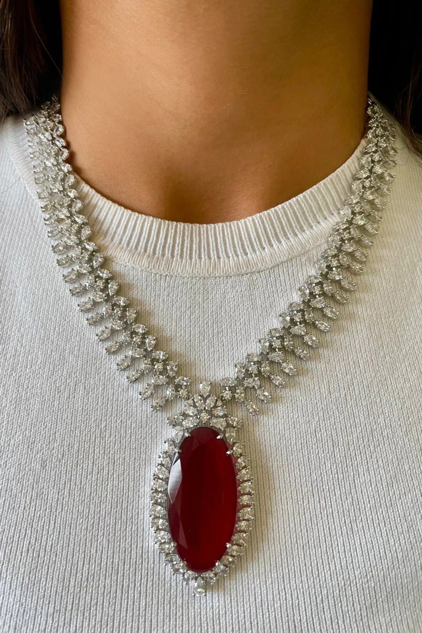 Ruby Embellished Diamonte Necklace Set 