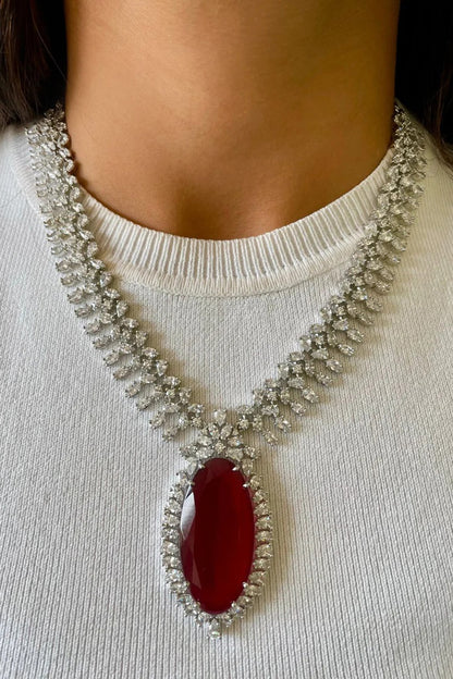 Ruby Embellished Diamonte Necklace Set 