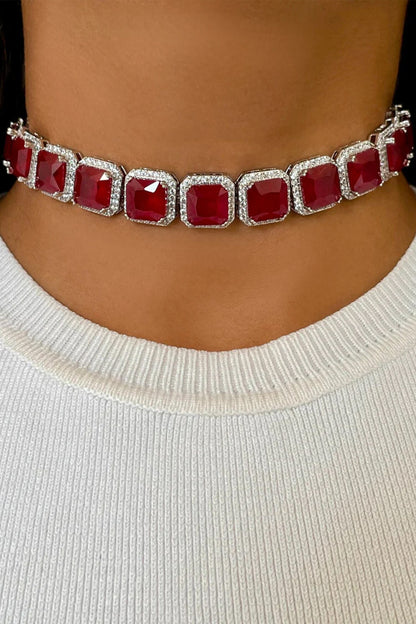 Ruby Embellished Tennis Choker Set 