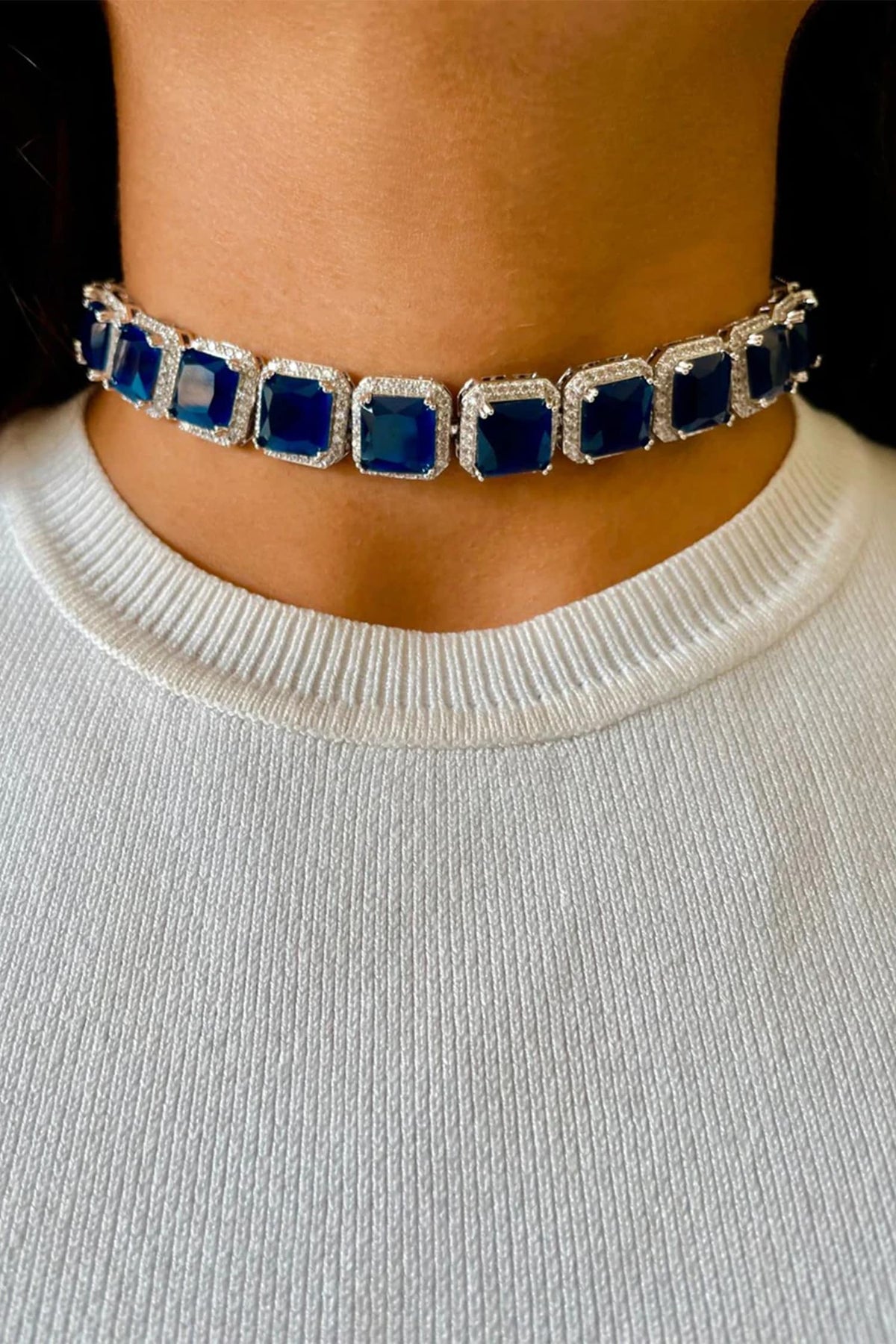 Sapphire Embellished Tennis Choker Set 