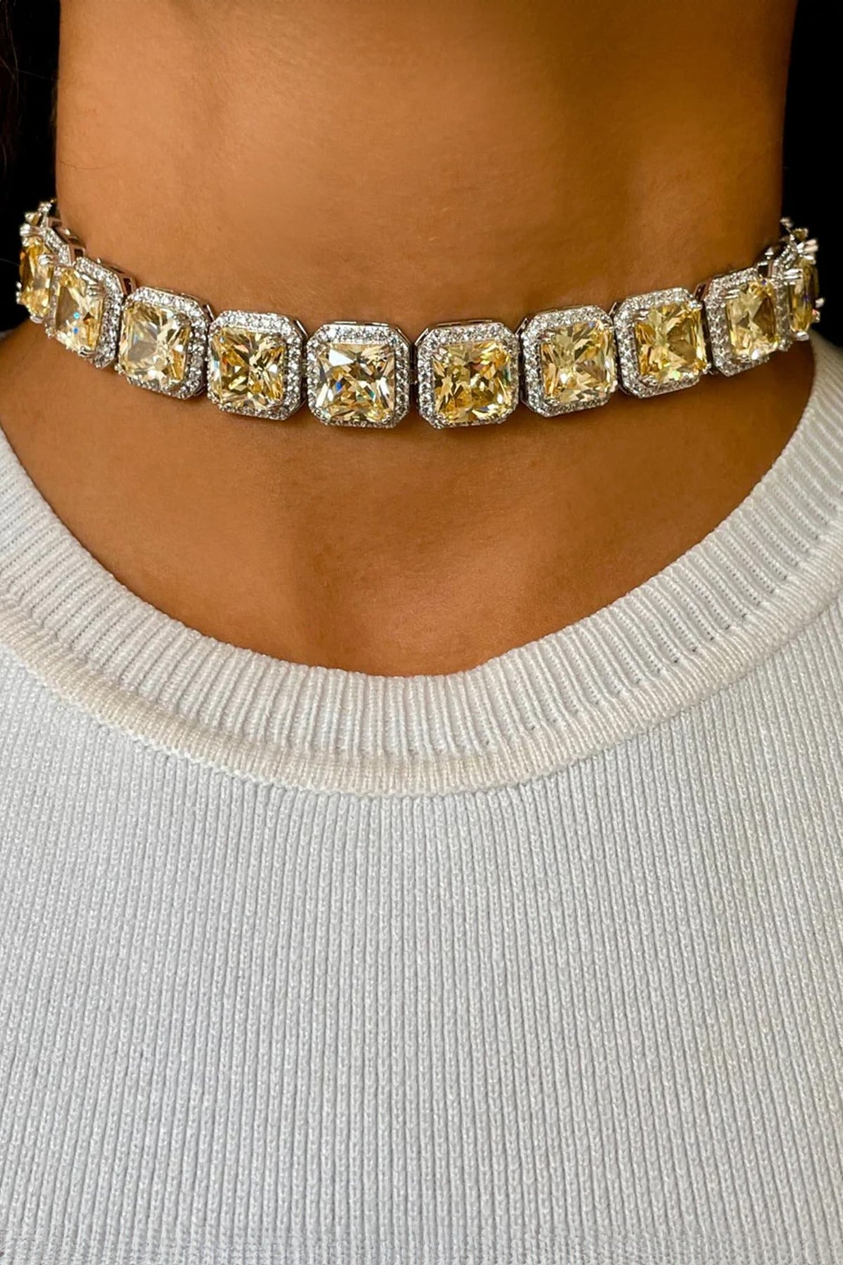 Citrine Embellished Tennis Choker Set 