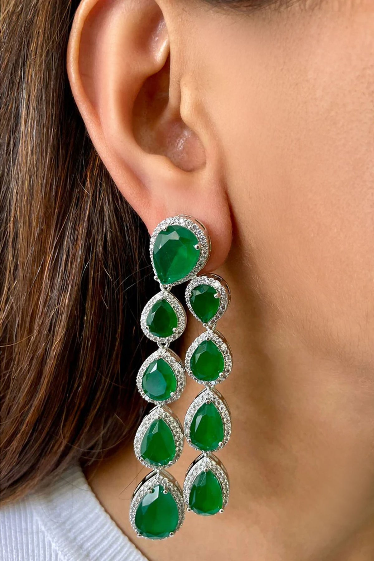 Layered Emerald Tear Drop Necklace Set 