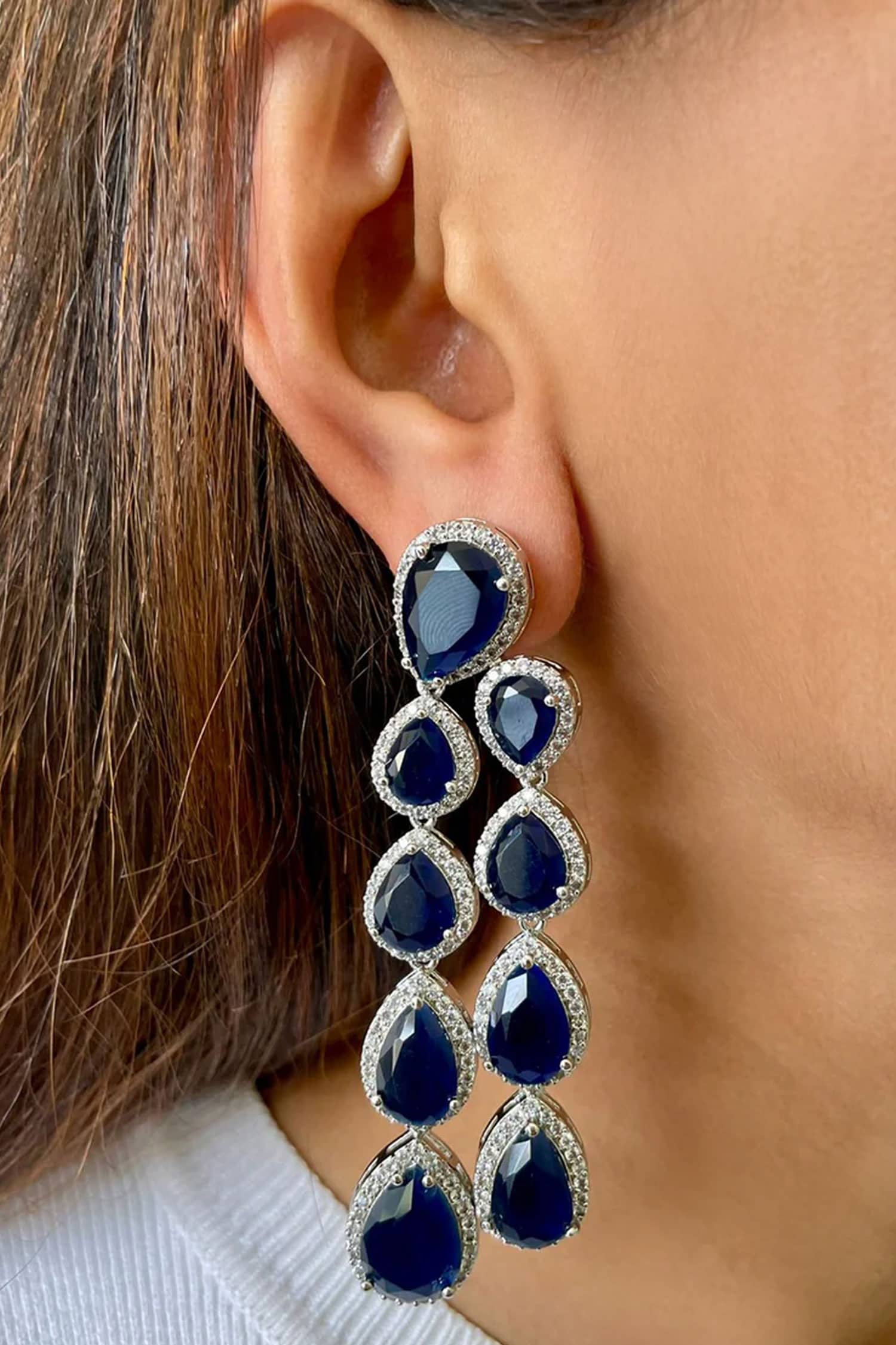 Layered Sapphire Tear Drop Necklace Set 