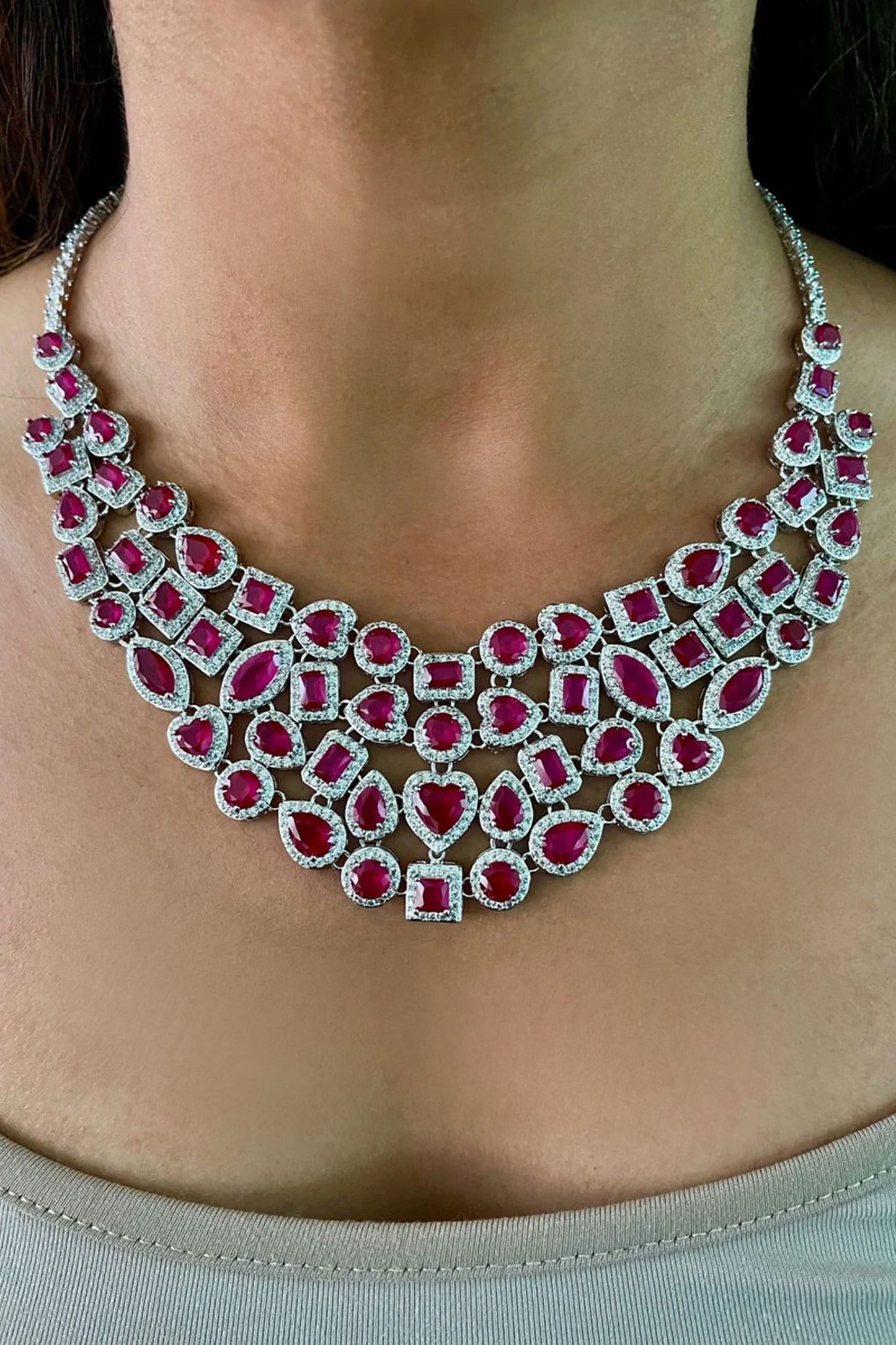 Ruby Dimonte Cluster Necklace Set 