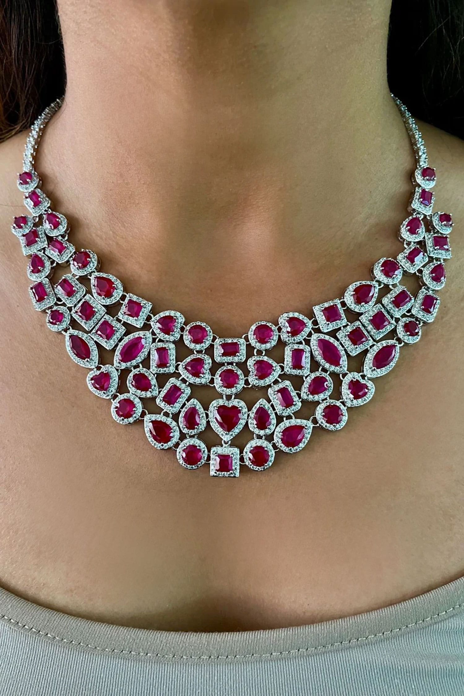 Ruby Dimonte Cluster Necklace Set 