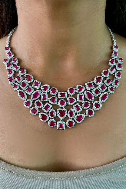 Ruby Dimonte Cluster Necklace Set 