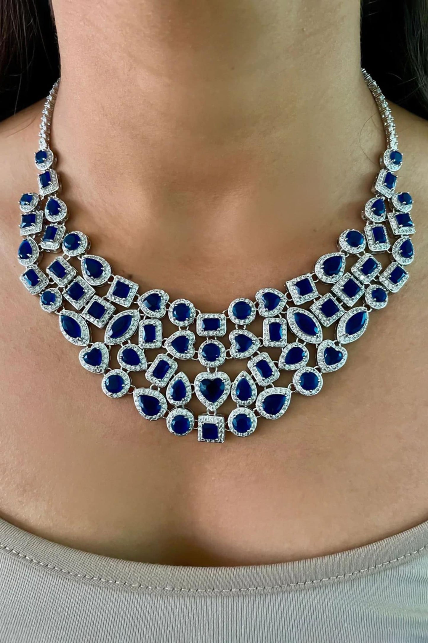 Sapphire Dimonte Cluster Necklace Set 