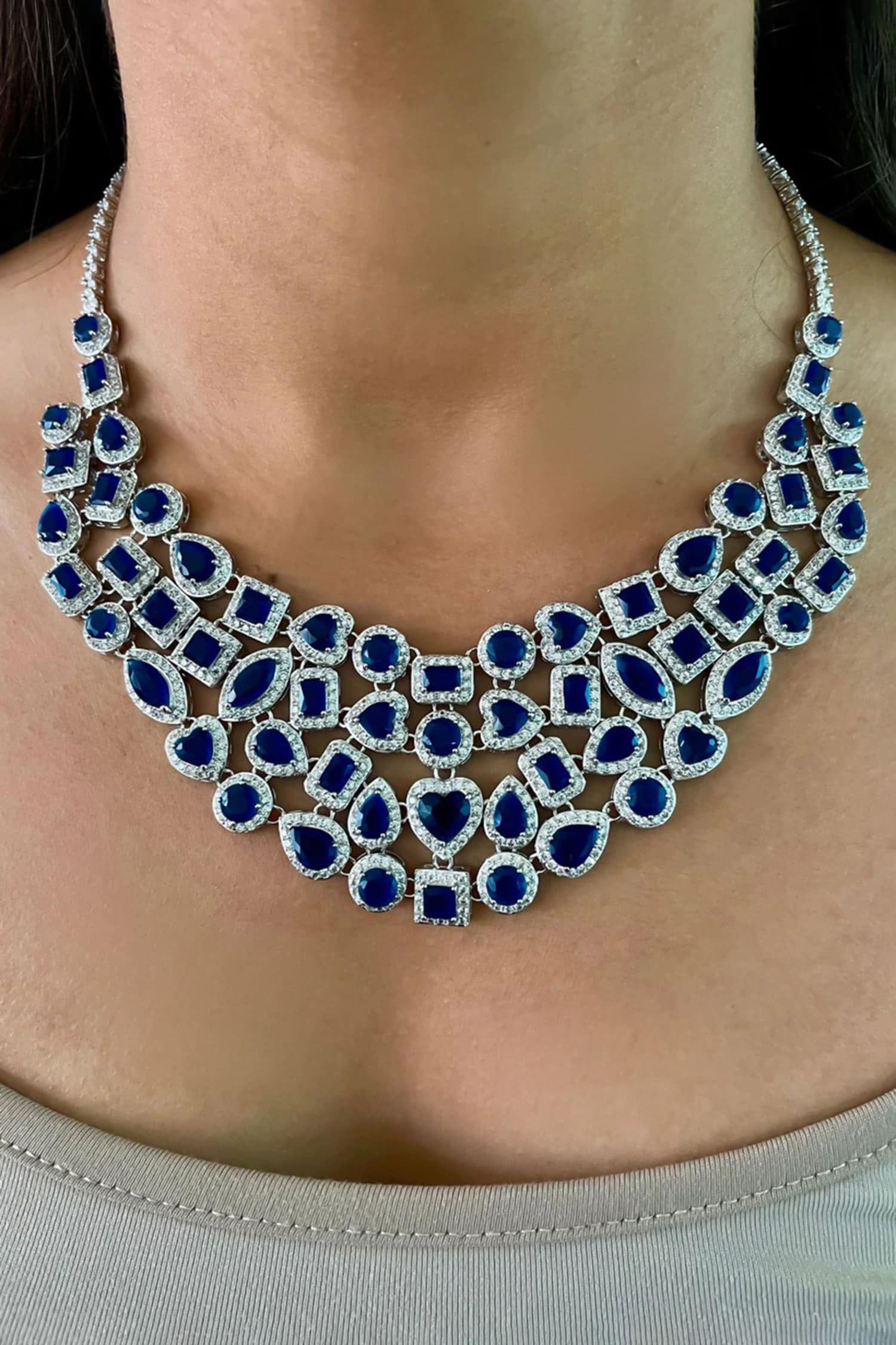 Sapphire Dimonte Cluster Necklace Set 
