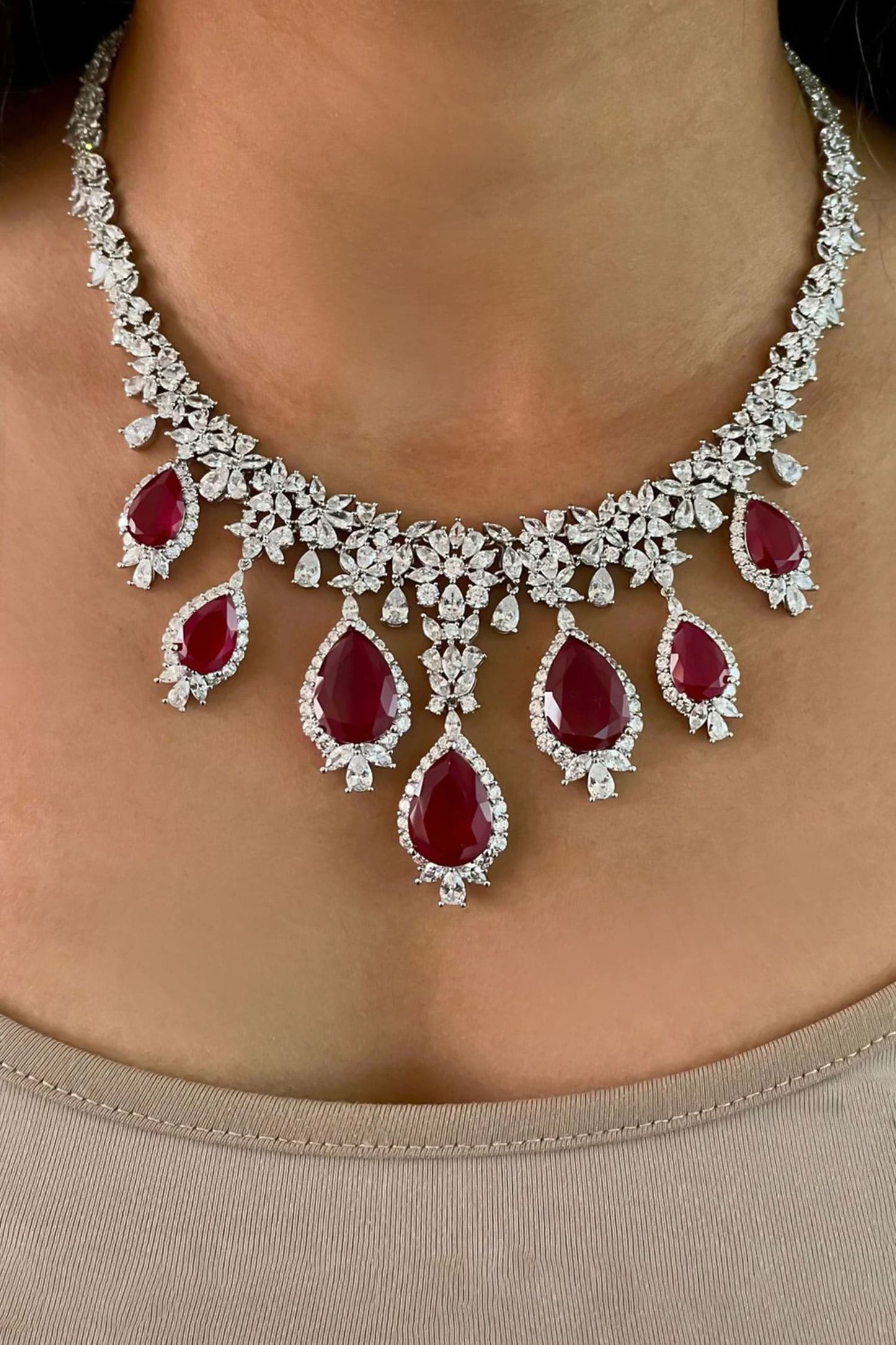 Drop Ruby Dimonte Necklace Set 