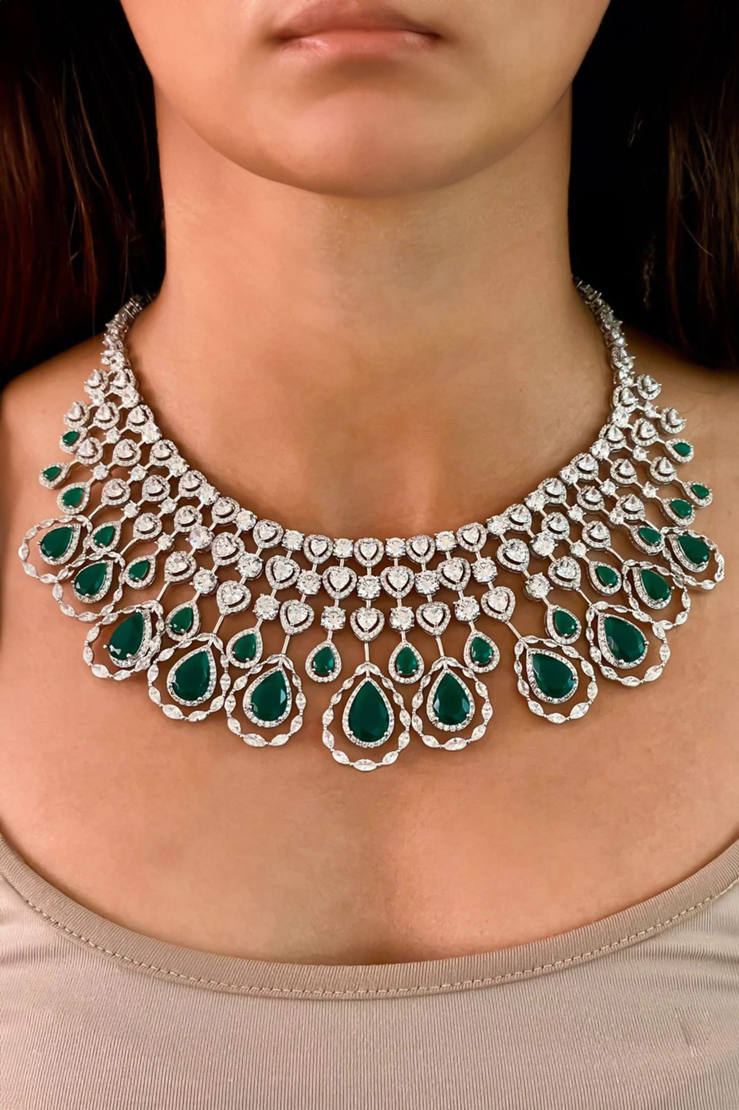 Layered Stone Embellished Tear Drop Necklace Set 