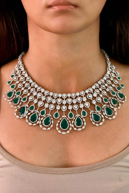 Layered Stone Embellished Tear Drop Necklace Set 