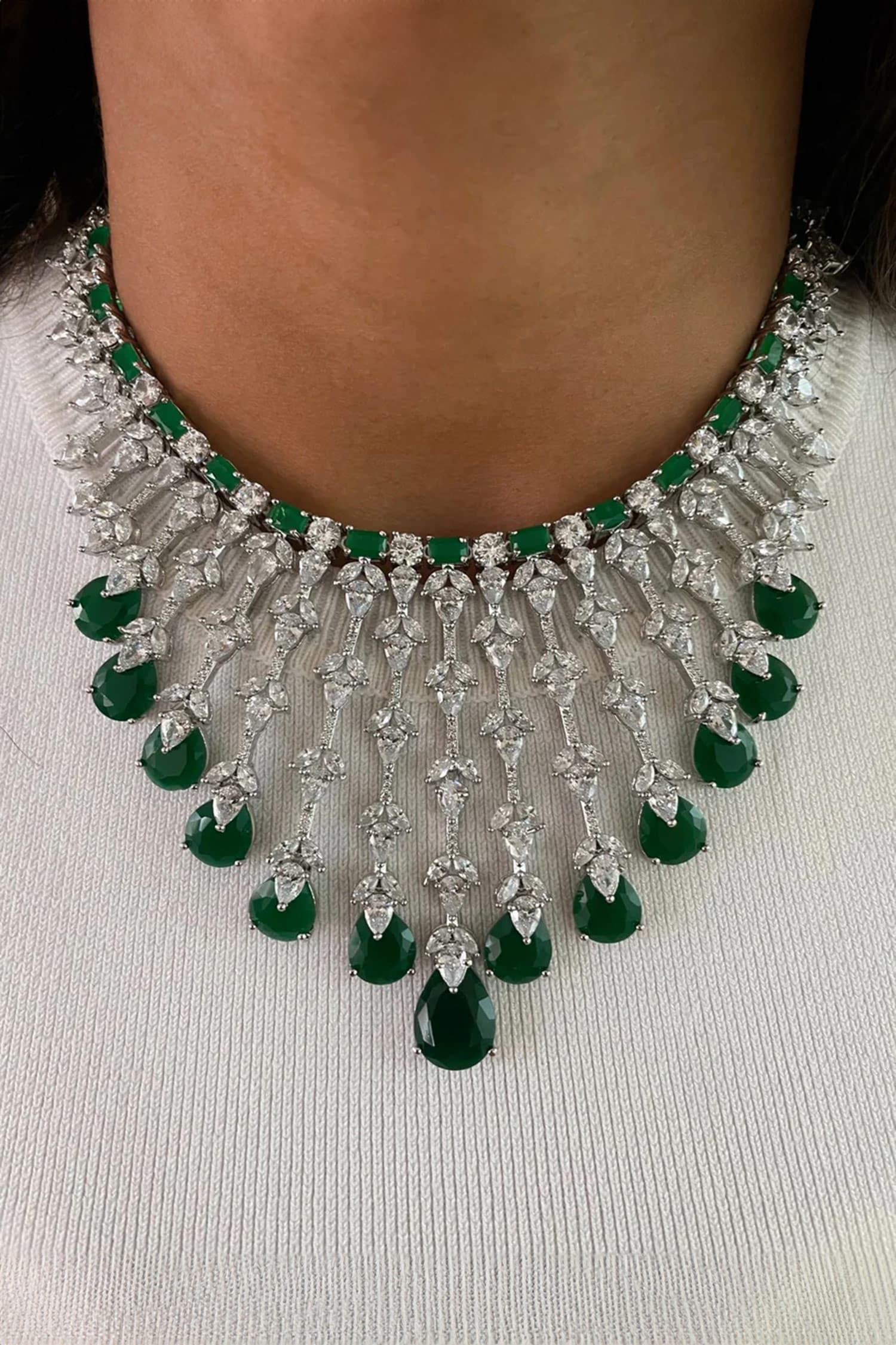 Emerald Embellished Dimonte Tulip Drops Necklace Set 