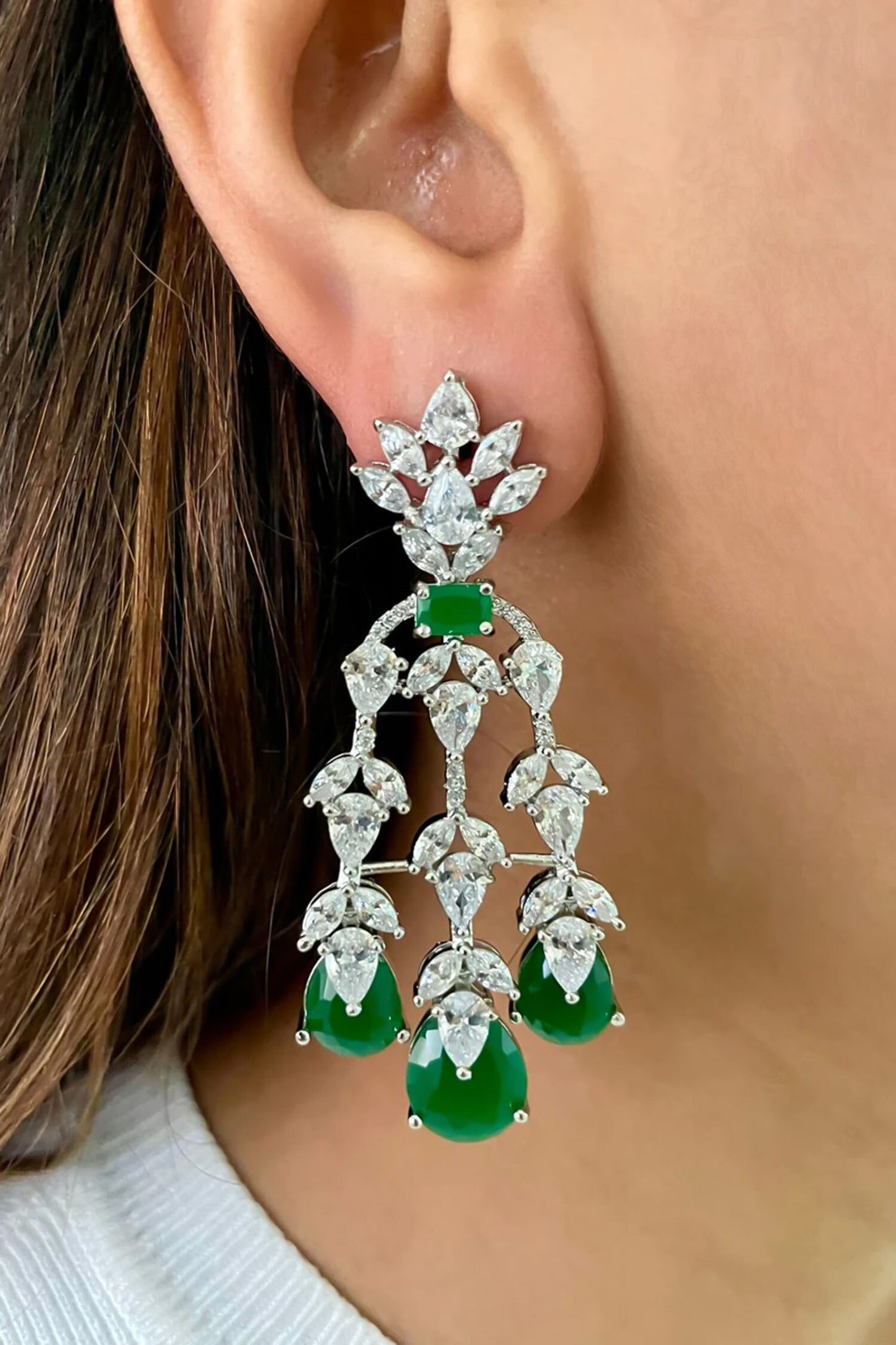 Emerald Embellished Dimonte Tulip Drops Necklace Set 