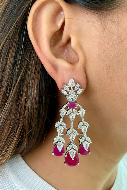 Ruby Embellished Dimonte Tulip Drops Necklace Set 