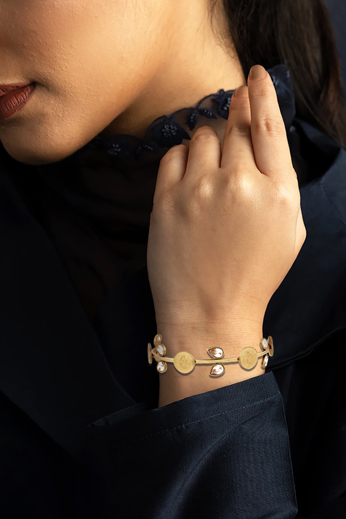 Coin & Crystal Embellished Bangle 