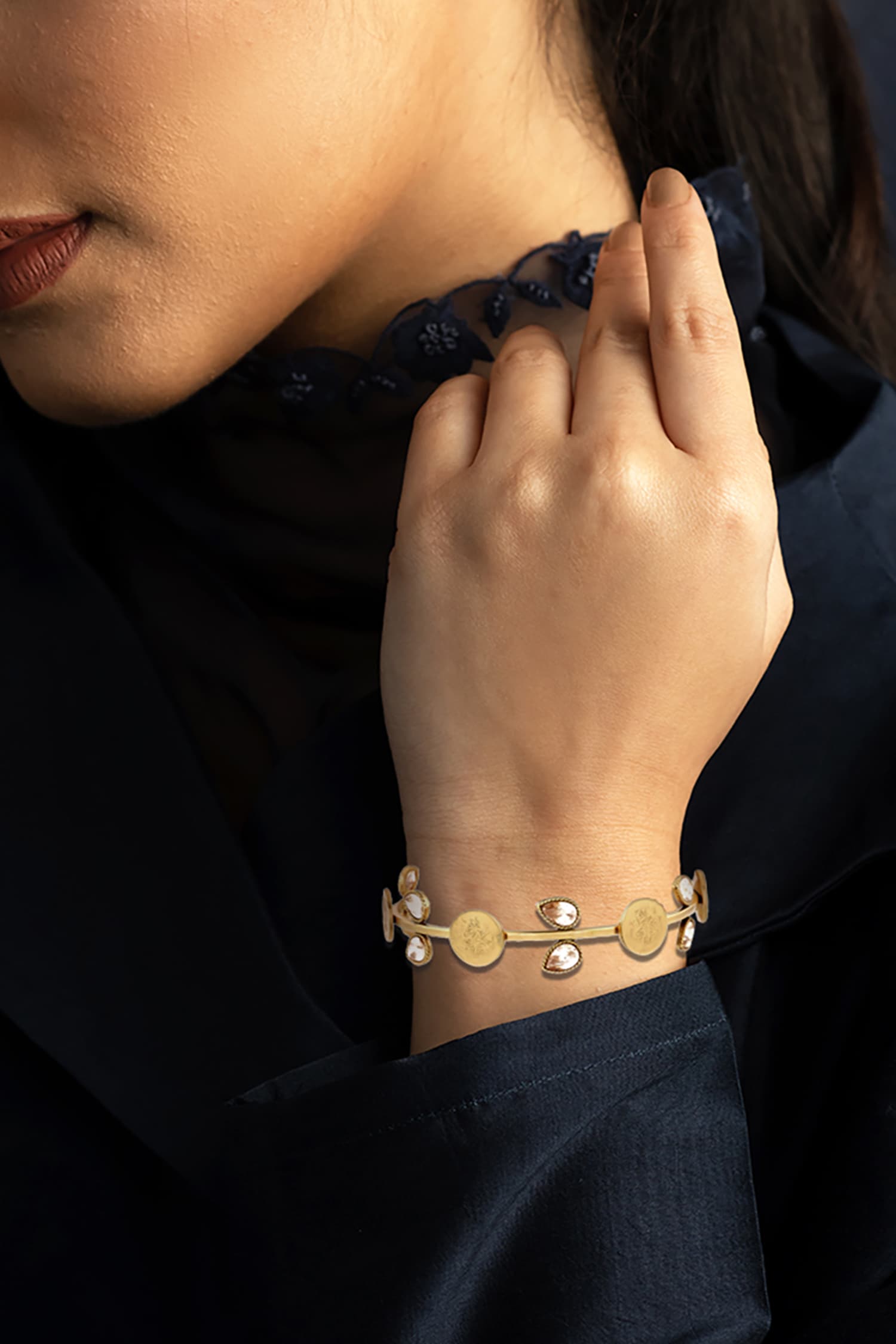 Coin & Crystal Embellished Bangle 