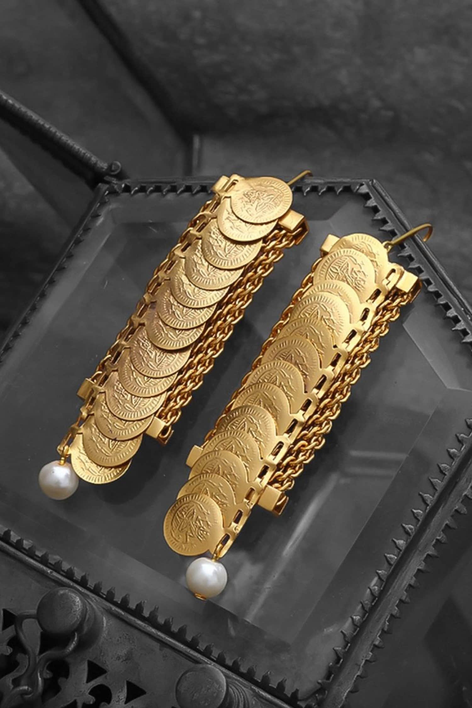 Embossed Coin Linear Earrings 