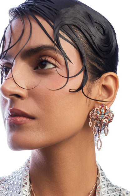 Crystal Embellished Carved Earrings 