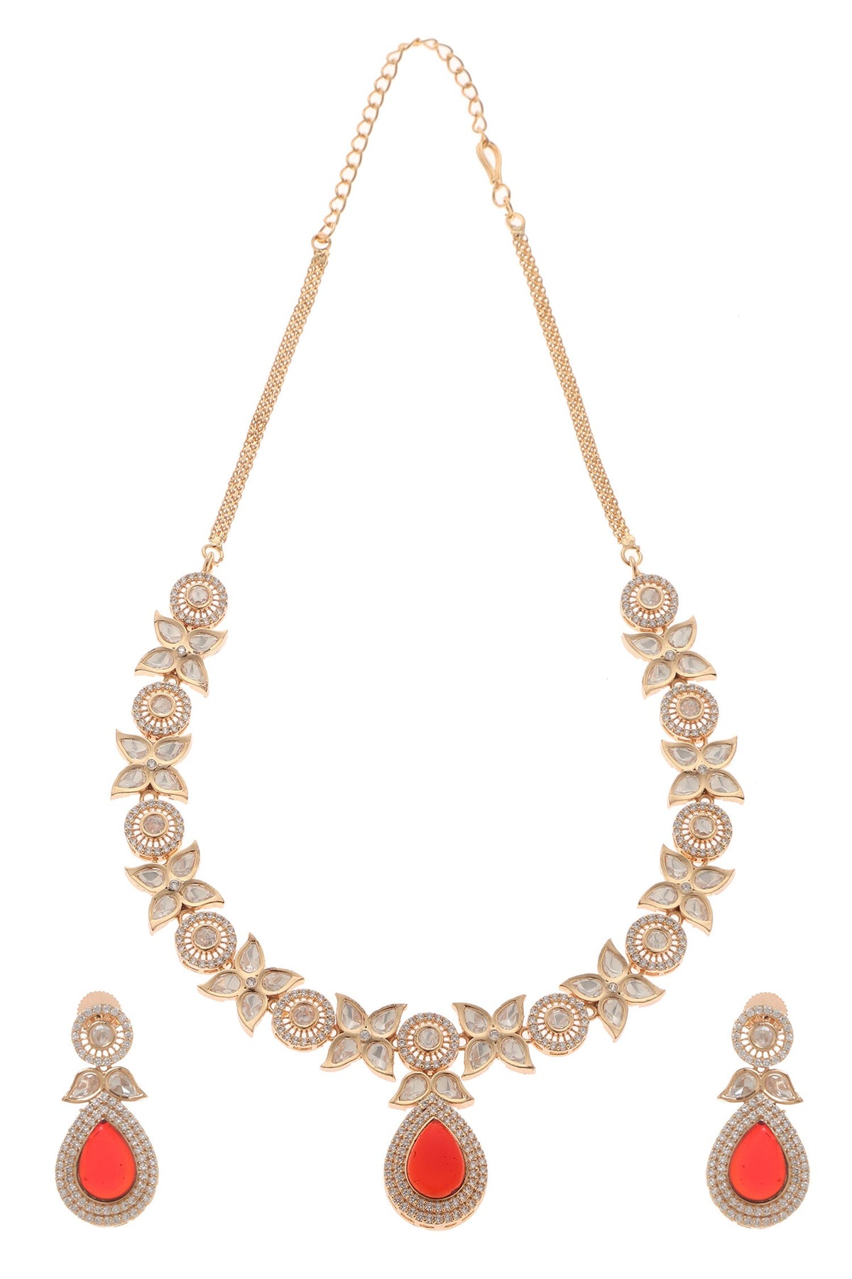 Meena Floret Carved Necklace Set 