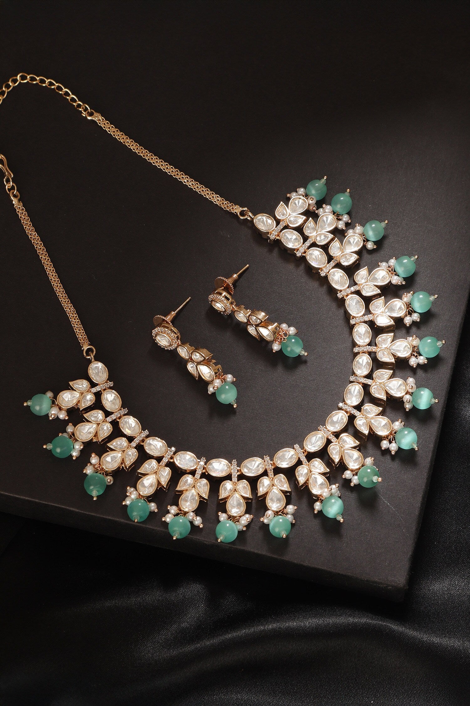 Gauri Emerald Polki Embellished Necklace Set 