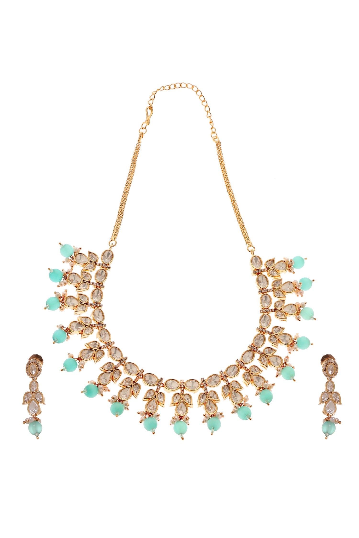 Gauri Emerald Polki Embellished Necklace Set 