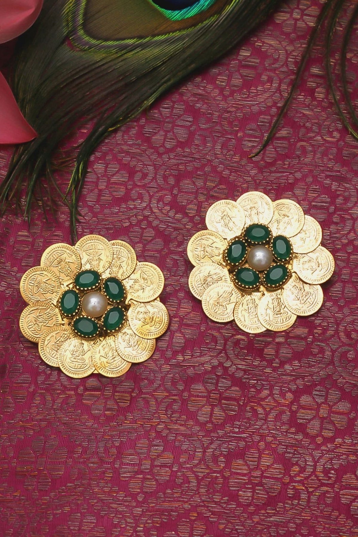 Embossed Floral Carved Studs 