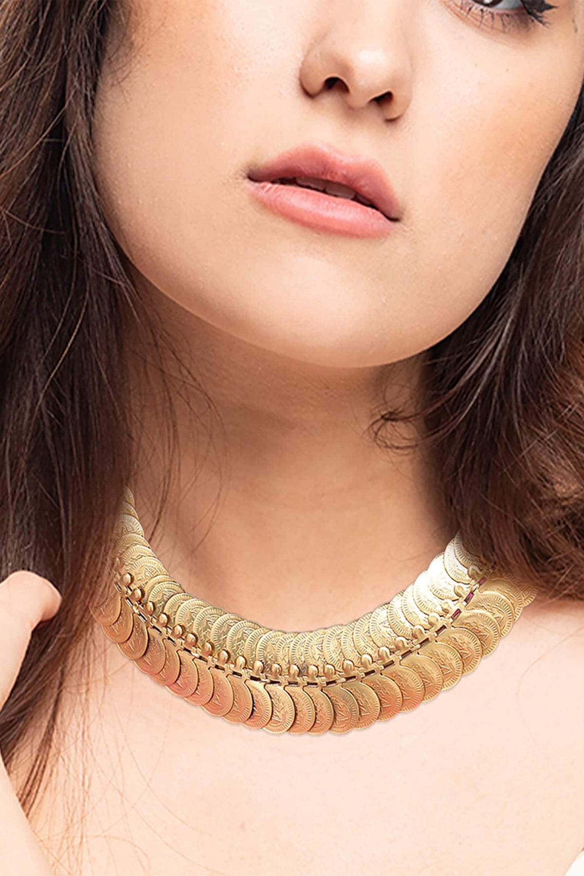 Embossed Coin Overlay Kanti Necklace 
