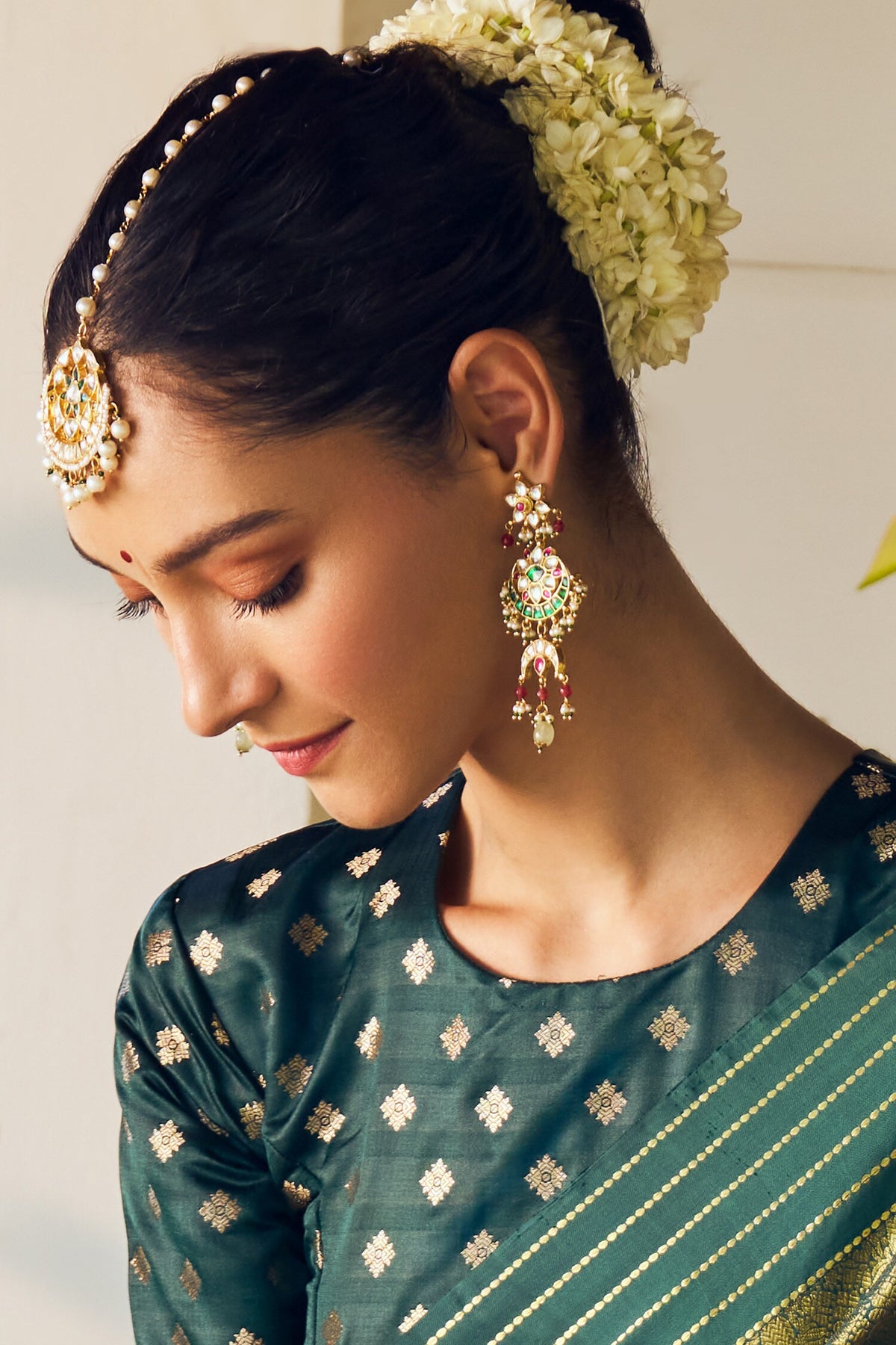 Ishya Kundan Floral Embellished Earrings 