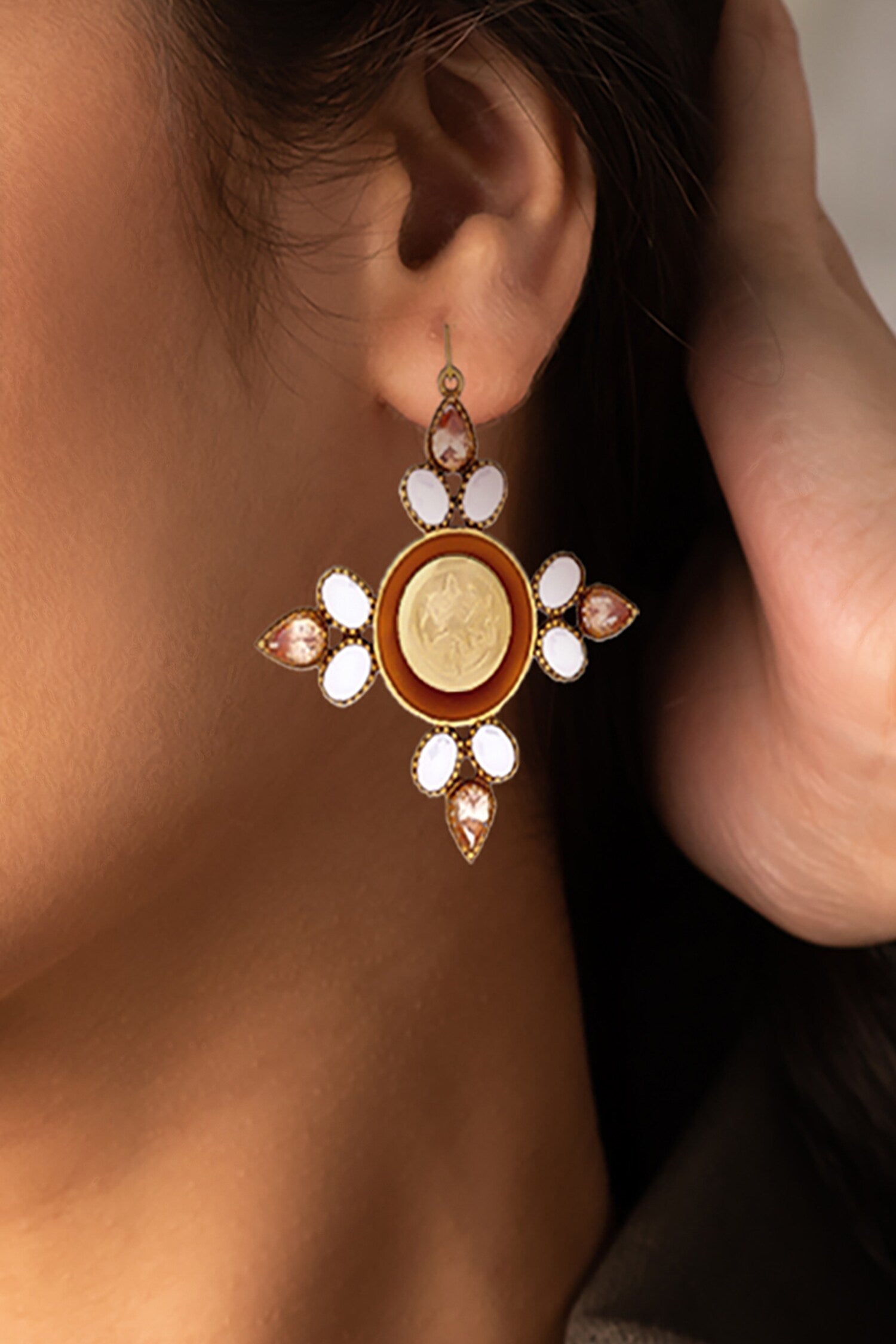 Crystal Stone Embellished Earrings 