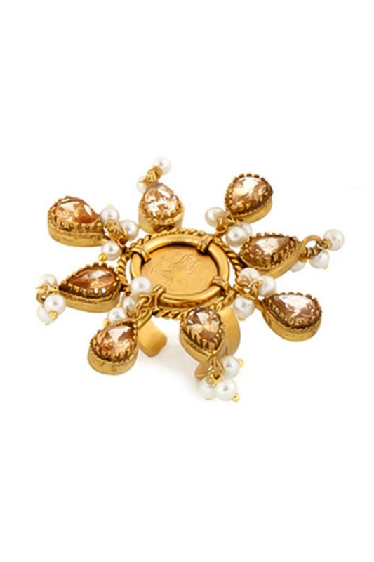 Crystal Stone & Coin Embellished Ring 