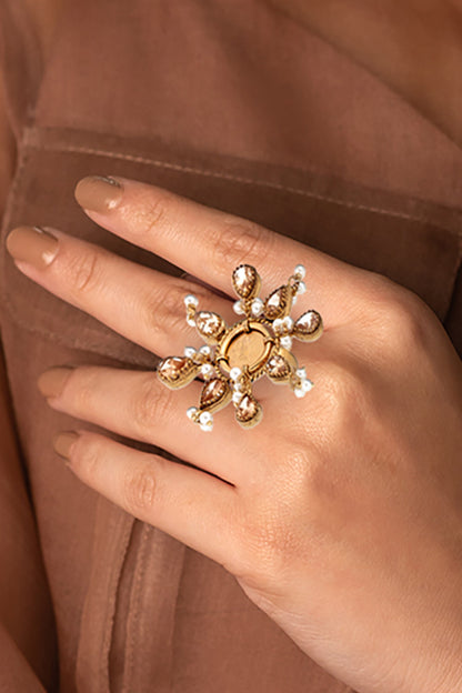 Crystal Stone & Coin Embellished Ring 