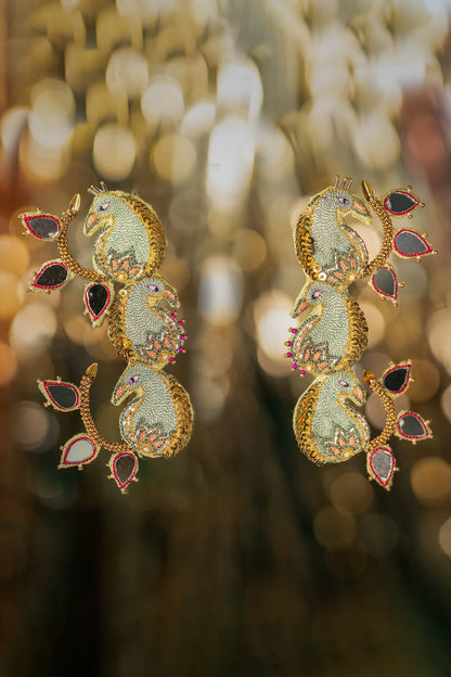 Aampanna Embroidered Peacock Earrings 