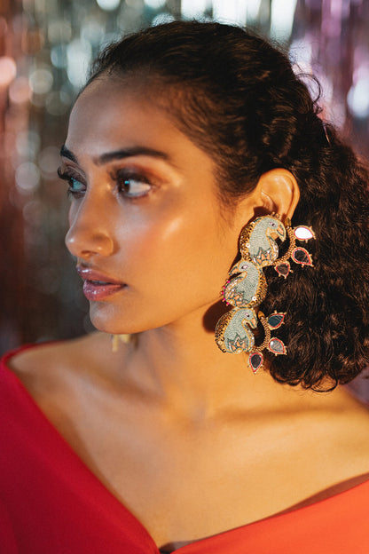 Aampanna Embroidered Peacock Earrings 