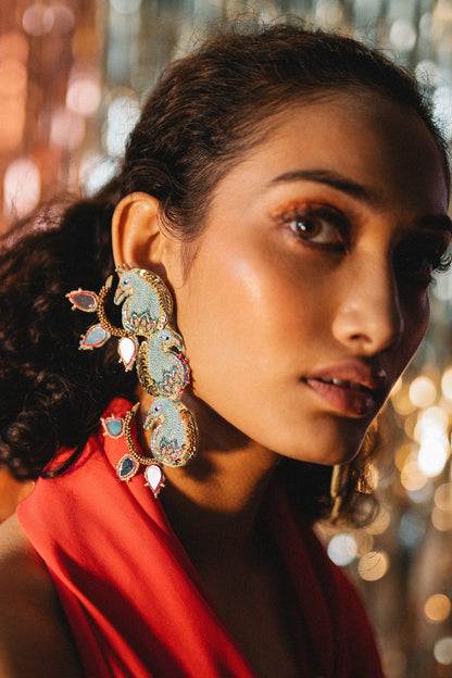Aampanna Embroidered Peacock Earrings 