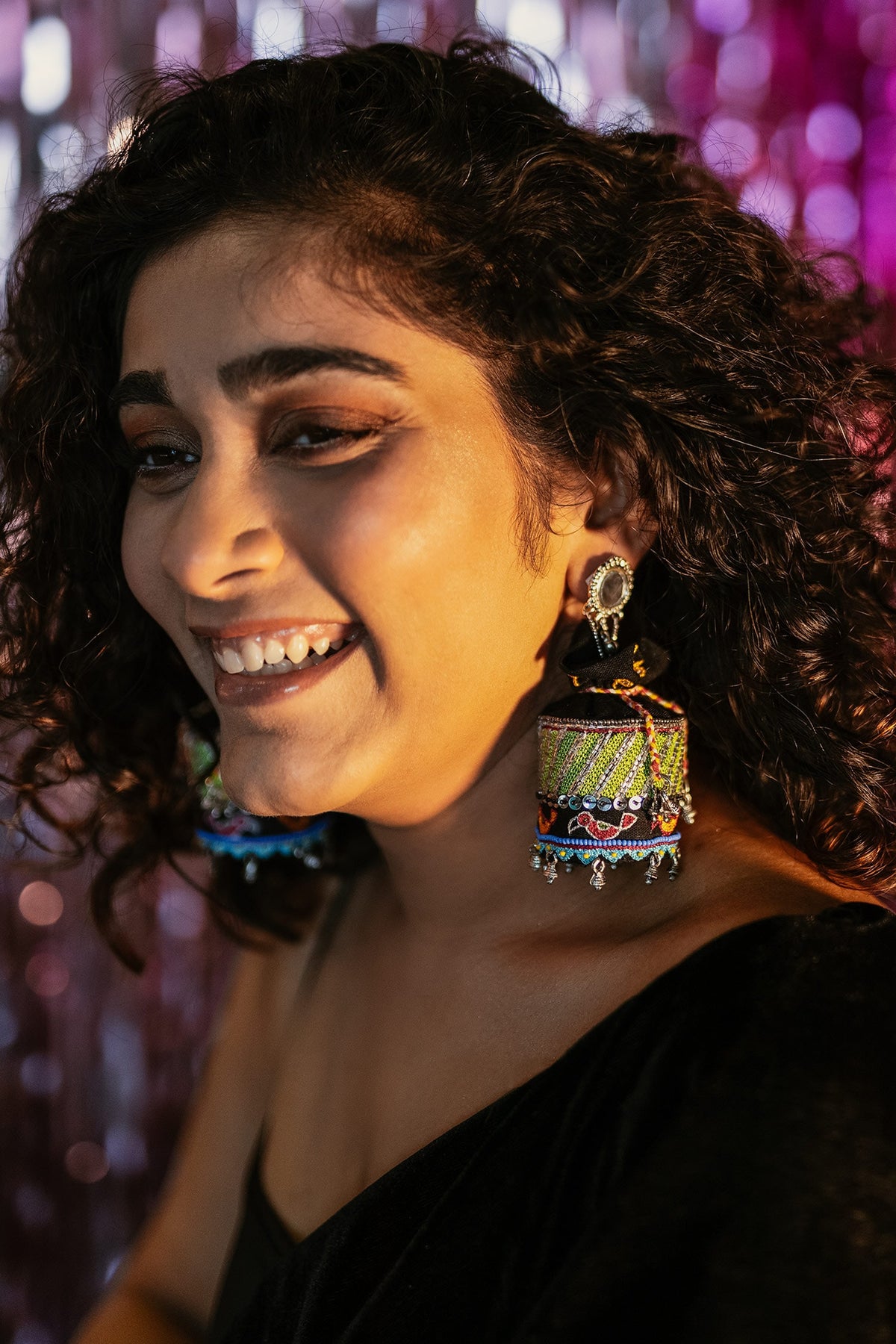 Kaala Khatta Thread Embroidered Potli Jhumkas 