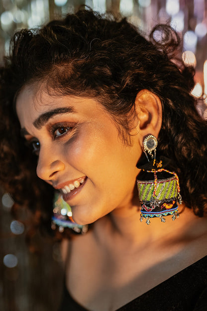 Kaala Khatta Thread Embroidered Potli Jhumkas 
