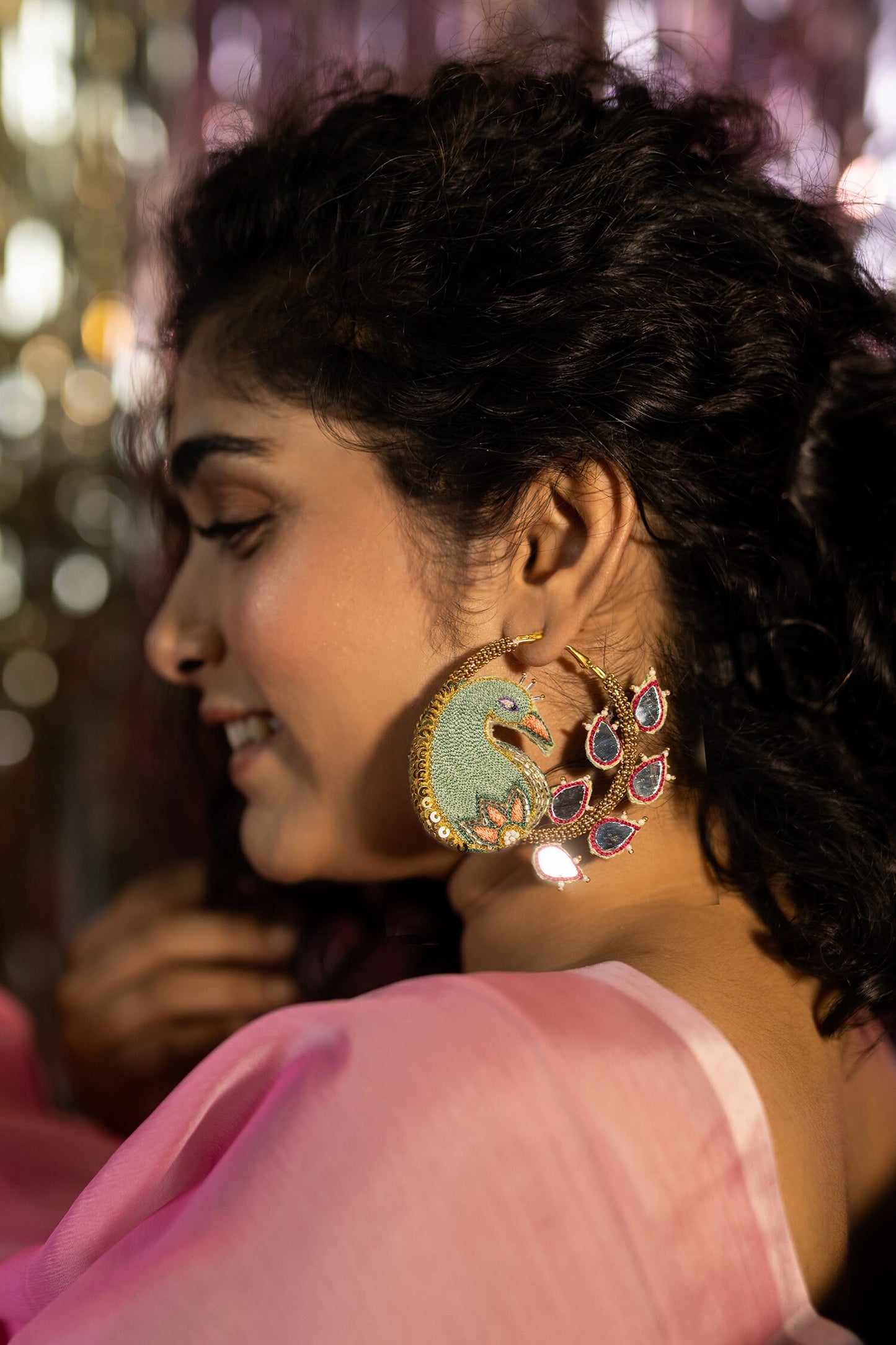 Aamras Peacock Thread Embroidered Hoops 