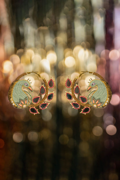 Aamras Peacock Thread Embroidered Hoops 