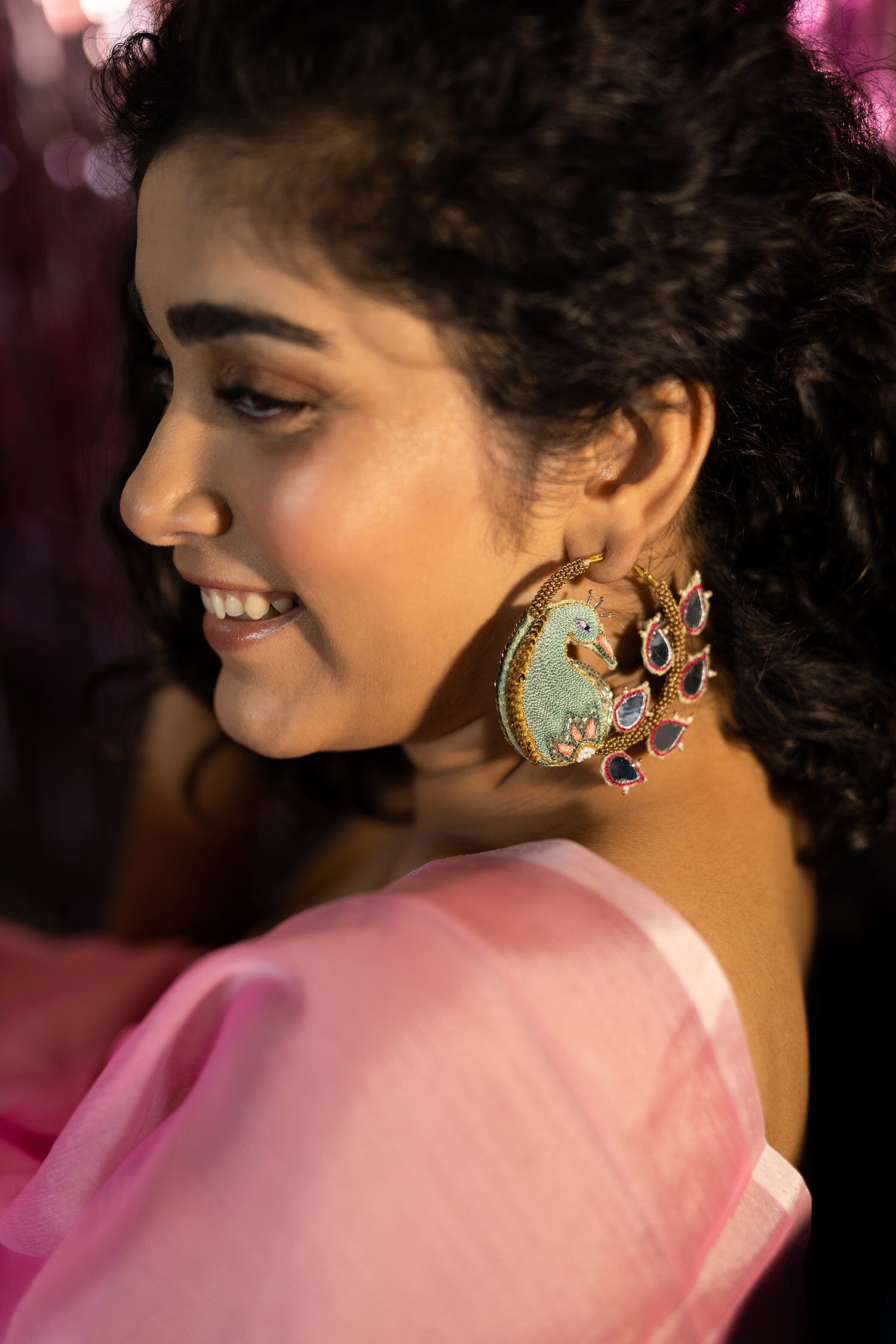 Aamras Peacock Thread Embroidered Hoops 