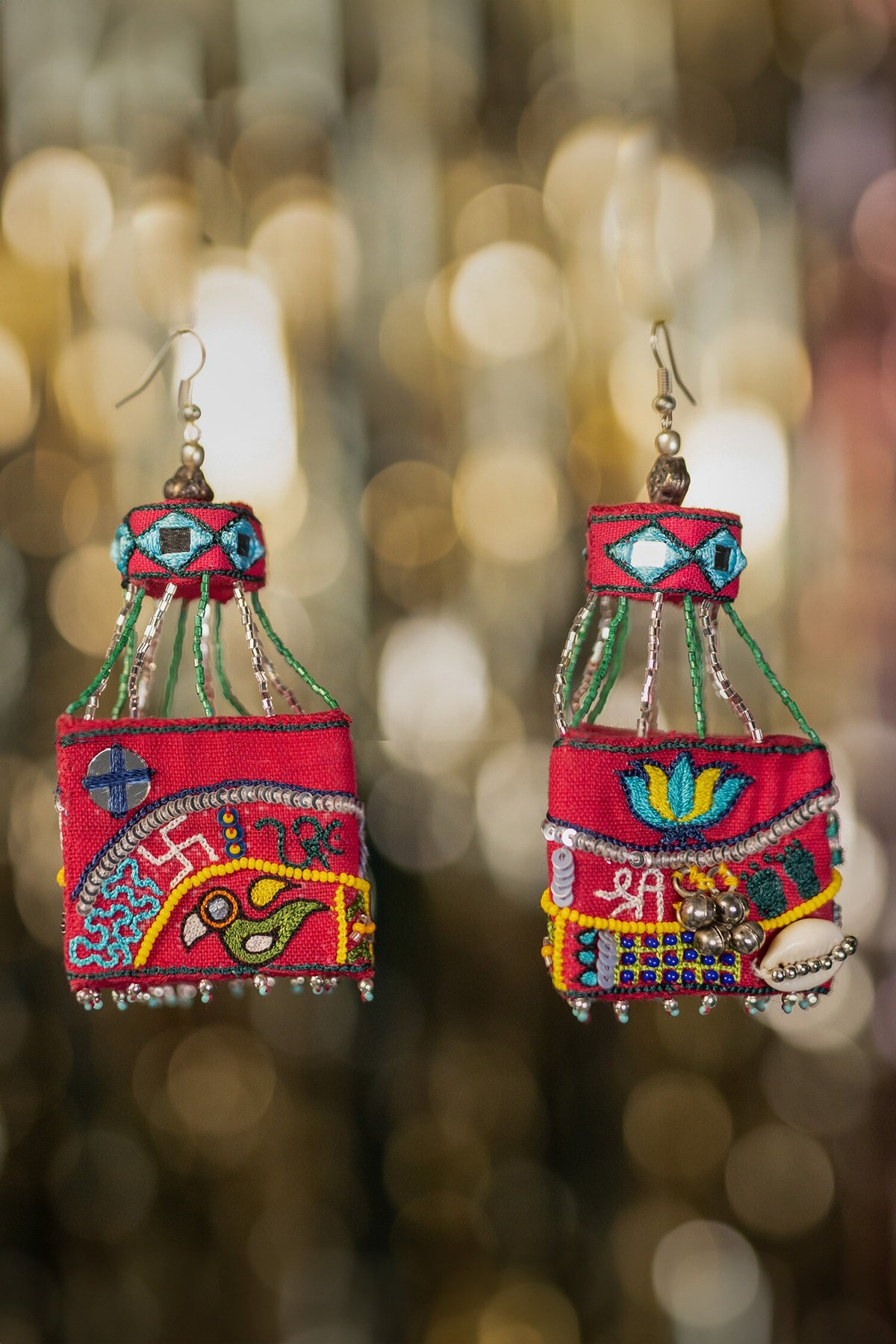 Rooh Afza Embroidered Layered Potli Jhumkas 