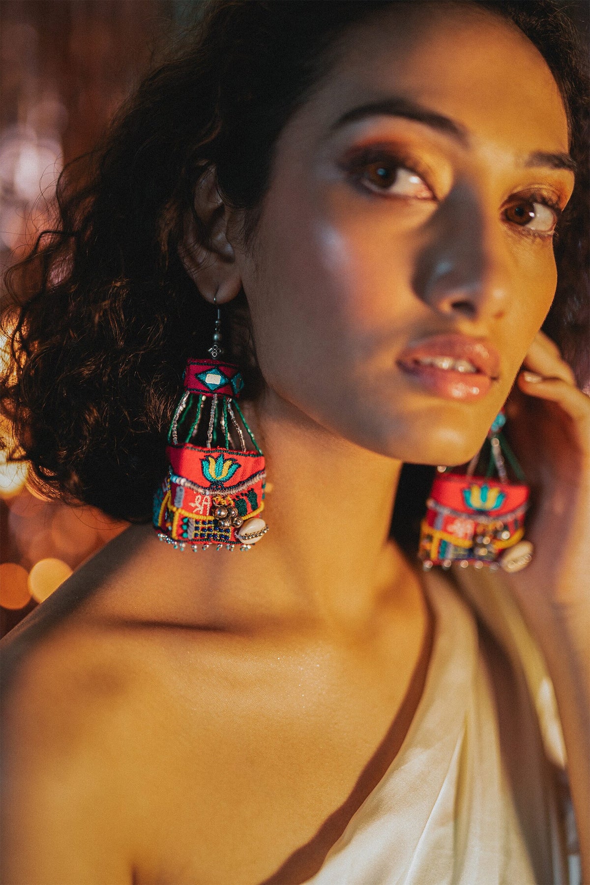 Rooh Afza Embroidered Layered Potli Jhumkas 