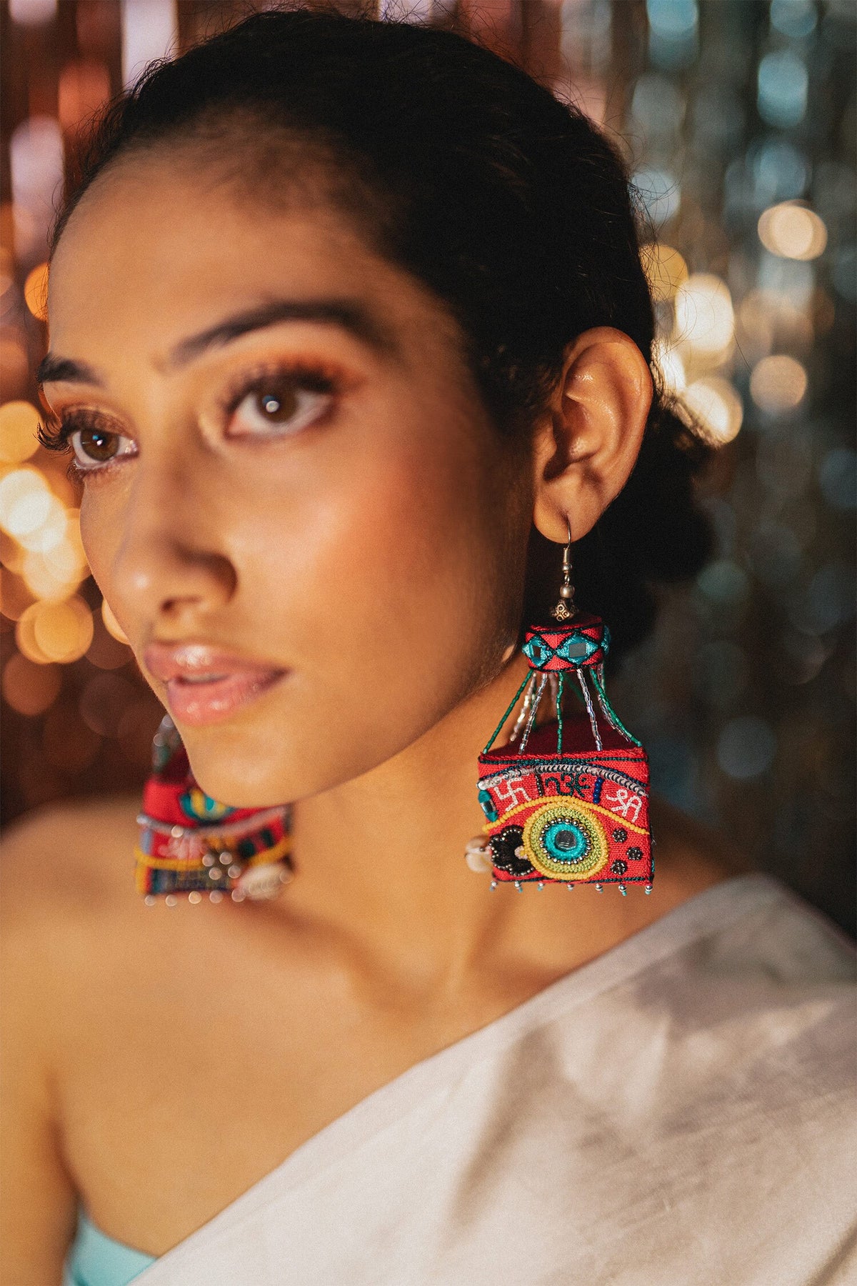 Rooh Afza Embroidered Layered Potli Jhumkas 