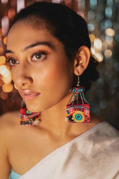 Rooh Afza Embroidered Layered Potli Jhumkas 