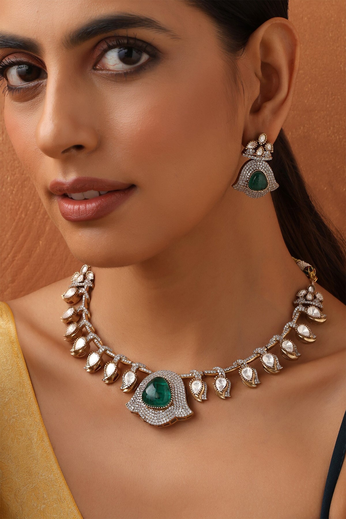 Tribal Teardrop Polki Necklace Set 